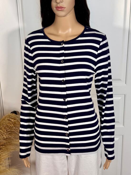 Talbots Tops - TALBOTS NAVY BLUE AND WHITE STRIPE CARDIGAN SIZE MEDIUM